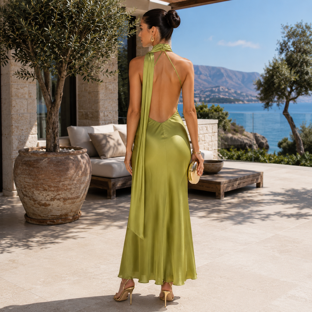 Vestido Elina – Elegancia Satinada que Deslumbra de Noche