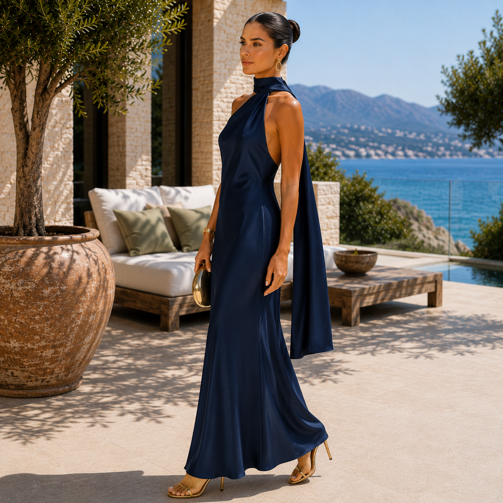 Vestido Elina – Elegancia Satinada que Deslumbra de Noche