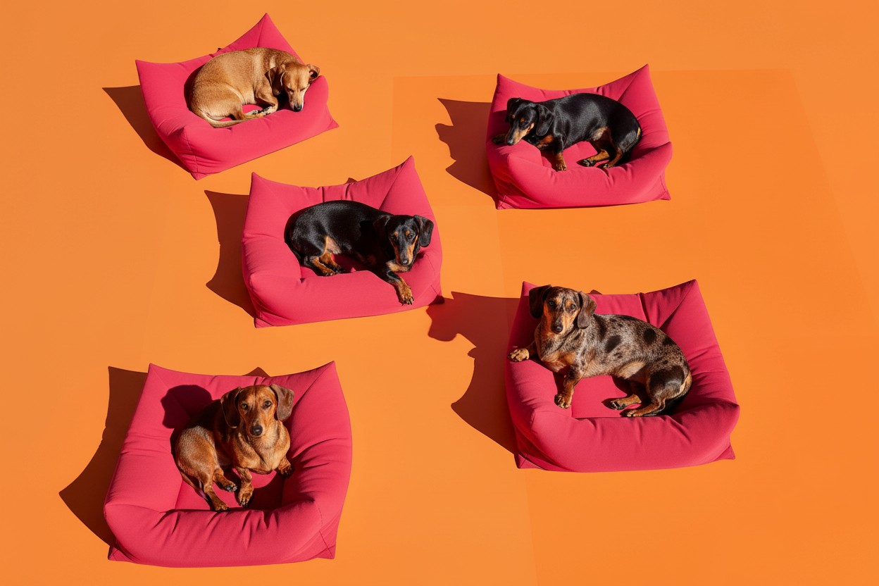 Dachshunds on pink beds